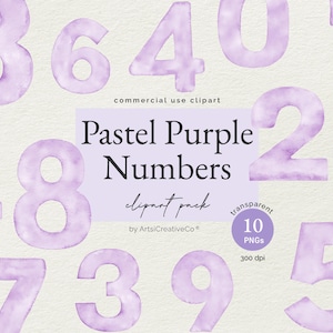 Pastel Purple Numbers Clipart, Watercolor Numbers, Purple Numbers, Birthday Milestones, Age Markers, Nursery Decor, Scrapbooking, Invitation