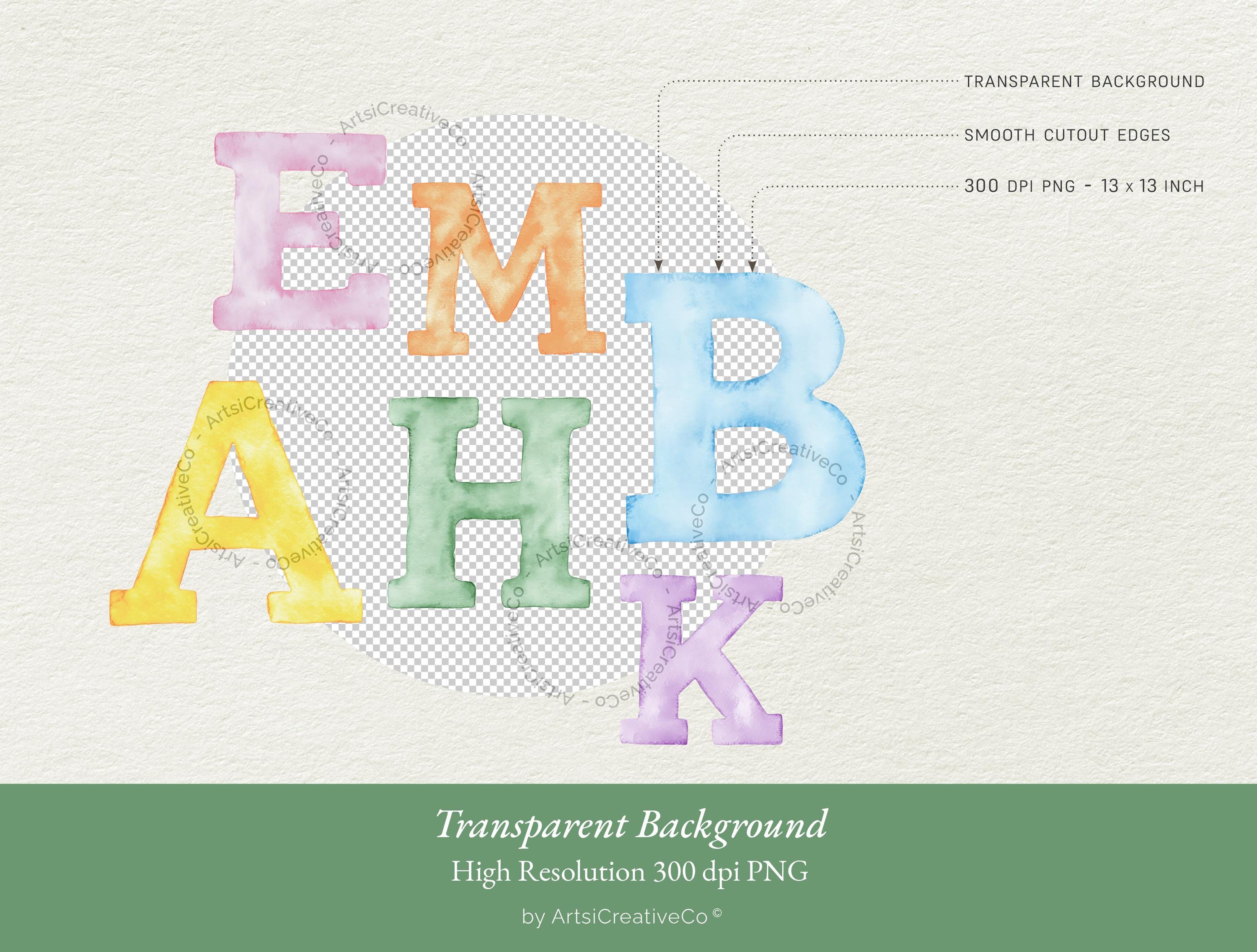 Pastel Alphabet Clipart Bundle in 6 Colors, Watercolor Letters, Digital ...