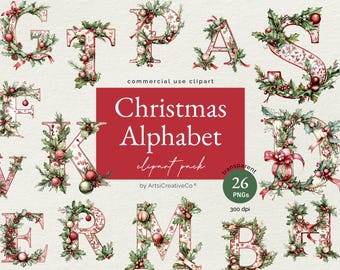 Christmas Alphabet Letters Clipart PNG Bundle, Alphabet Clipart, Festive Season, Christmas Clip art, Alphabet PNG, Aesthetic Alphabet, Xmas