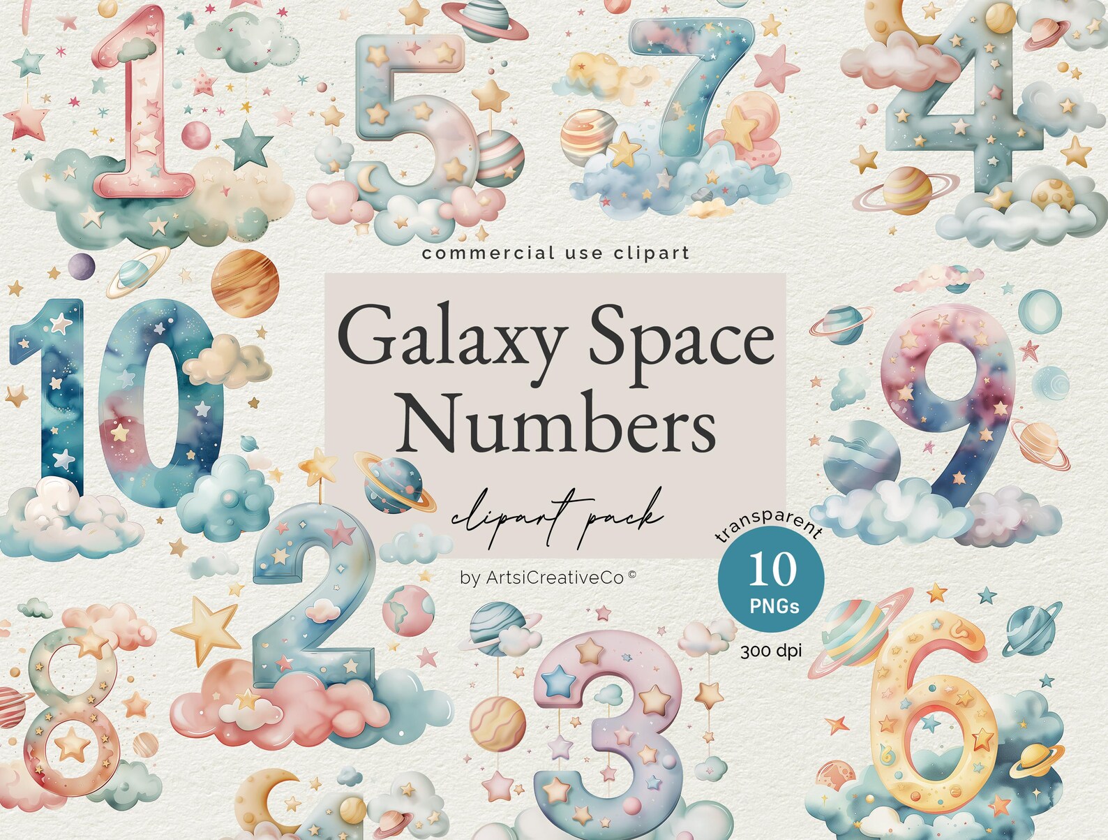Numbers Children Birthday Nursery Clipart PNG Bundle, Aesthetic Numbers ...