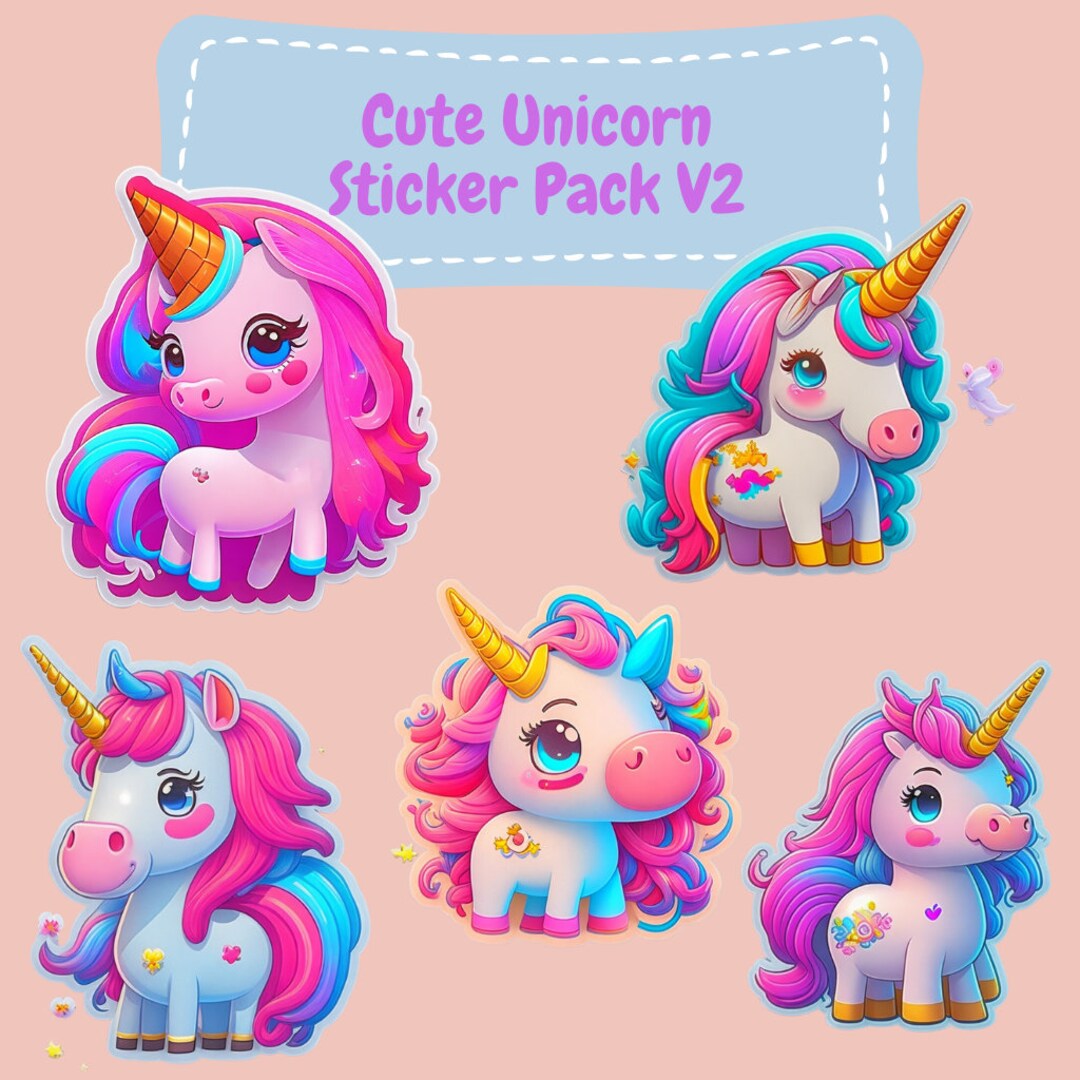 Cute Unicorn Sticker Pack V2 Unicorn Sticker Bundle Kids Etsy