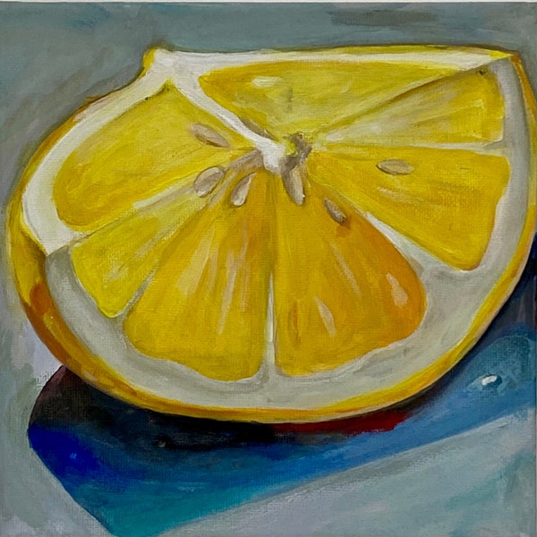 Zitrone /Obststillleben/Acylmalerei/Orginalgemälde/20x20