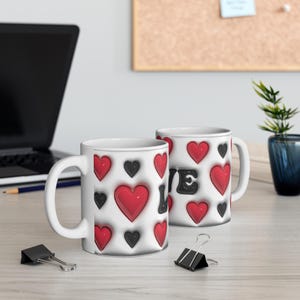 LOVE Heart Mug - Romantic Valentines Day Gift, Cute Ceramic Coffee Mug with Red Hearts, Perfect for Couples or Gift Ideas, Mug 11oz, Bar Mug