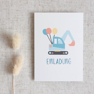 Einladungskarten | Kindergeburtstag | Karten-Set zum Ausfüllen | dezente Einladungen für Kinder | Einladung mit Bagger | Geburtstagsparty