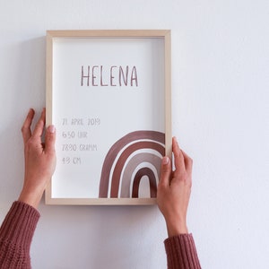 personalisierbares Geburtsposter | individualisierbares Poster mit Buchstaben und Geburtsdaten | Regenbogen | Boho | DIN A4 Format