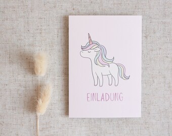 Einladungskarten | Kindergeburtstag | Karten-Set zum Ausfüllen | Einladungen für Kinder | Einladung mit Einhorn | Geburtstagsparty