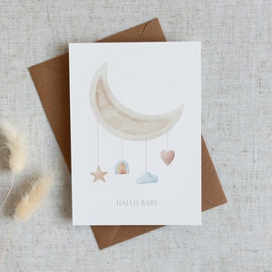 Karte zur Geburt | Glückwunschkarte | Mobile Kind | Hallo Baby | Postkarte zur Geburt | Geschenk zum Nachwuchs | A6 Karte | Naturpapier
