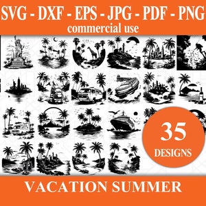 Vakantie zomer SVG bundel - 35 zomer vectorillustraties voor Cricut - digitale download beschikbaar als Svg, Dxf, Eps, Jpg, Pdf, Png