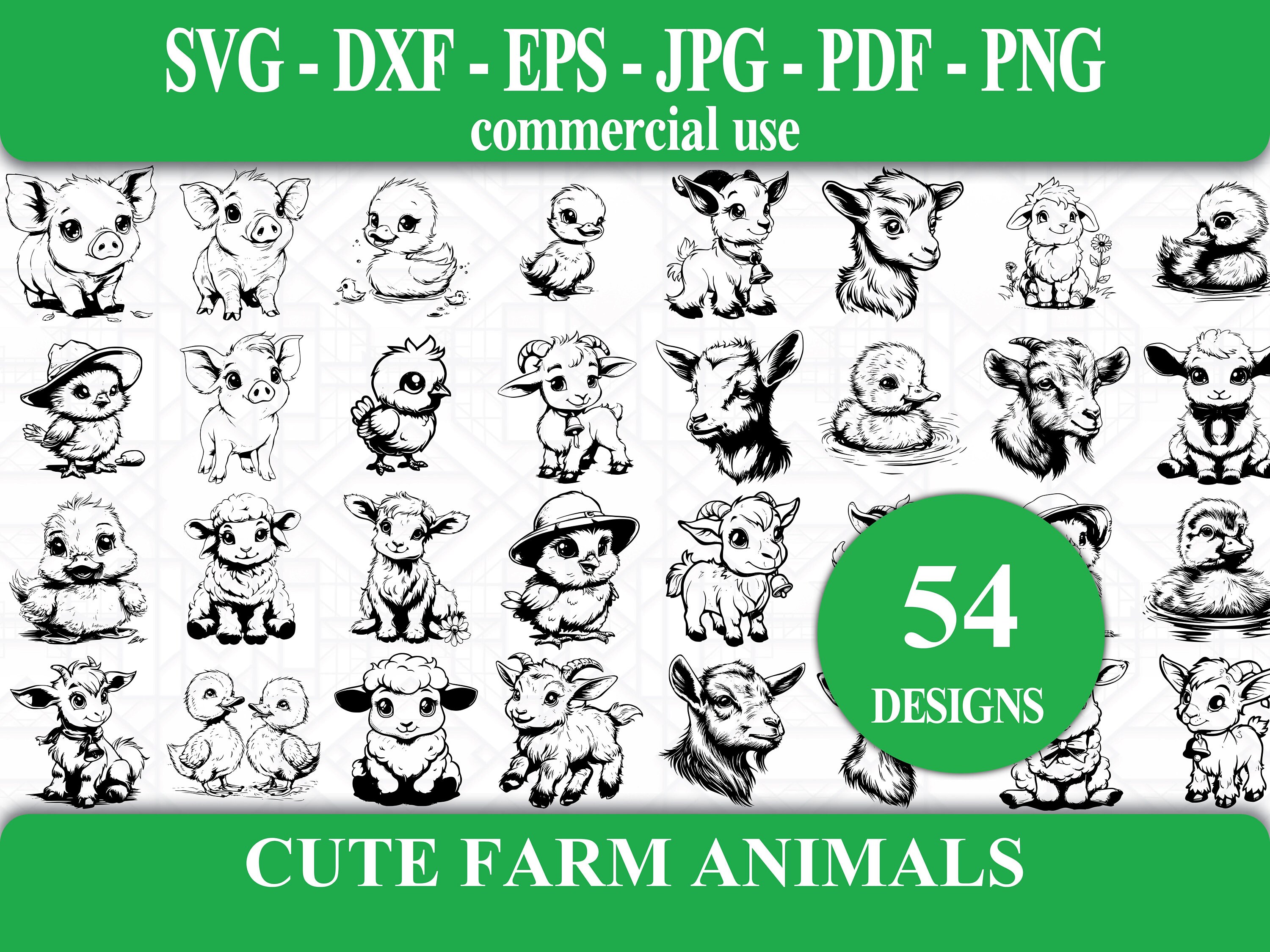 Cute Farm Animals SVG Bundle - 54 Animal Vector Illustrations for ...
