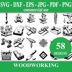 Woodworking SVG Bundle - 58 Hobbies & Crafts Vector Illustrations for Cricut - Digital Download available as Svg, Dxf, Eps, Jpg, Pdf, Png