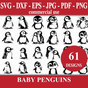 Baby Penguins SVG Bundle - 61 Illustrations vectorielles d’animaux pour Cricut - Téléchargement numérique disponible en SVG, Dxf, Eps, Jpg, Pdf, Png
