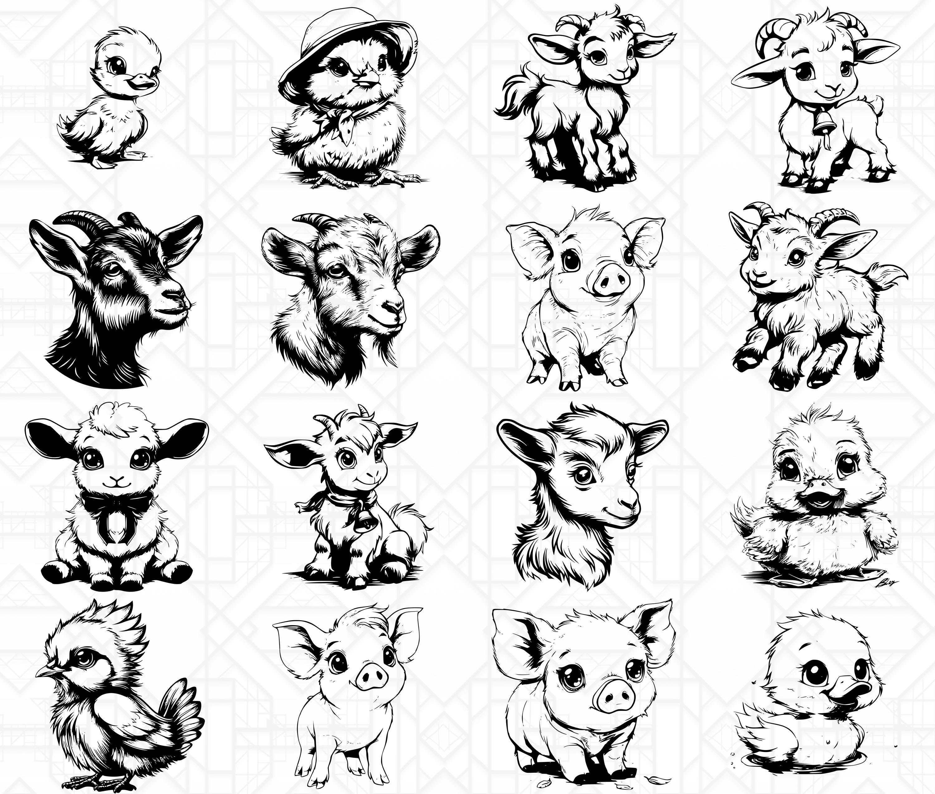 Cute Farm Animals SVG Bundle - 54 Animal Vector Illustrations for ...