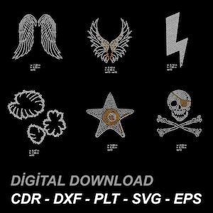 Rhinestone Skull, Star, Wings, Leaf Patterns: Iron-On Transfer (Digital Download)