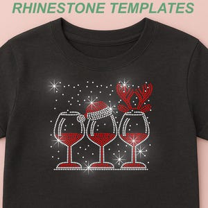 Wine Christmas celebration. Ss10 Wine glass rhinestone template. Digital download. Iron on transfer.