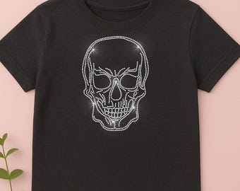 Plantilla de calavera con diamantes de imitación: transferencia termoadhesiva, SS10 SVG (descarga digital)