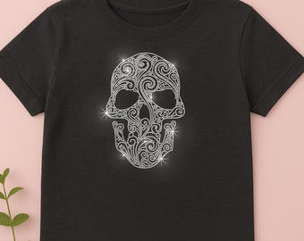 Plantilla de calavera con diamantes de imitación: Transferencia termoadhesiva, SS6 SVG (Descarga digital)