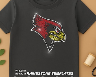 Rhinestone Crimson Cardinal Bird SVG, Scarlet Sports Mascot Downloadable Template (Digital Download)