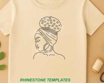 Afro Woman Rhinestone Template SVG, Black Girl Magic Iron On (Digital Download)