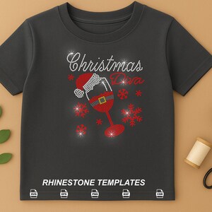 Wine glass rhinestone template. ss10 Christmas Diva celebration. Digital download. Iron-on transfer.