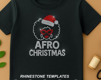 Afro Christmas Rhinestone Template | Black Girl Santa SVG (Digital Download)