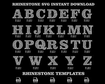 Rhinestone Alphabet Font Template SVG, 26 Monogram Letters Shirt Vector Design