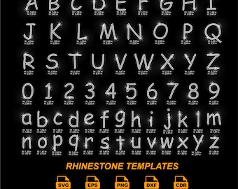 Rhinestone Alphabet SVG, Monogram Letters Numbers Pack Downloadable Template (Digital Download)