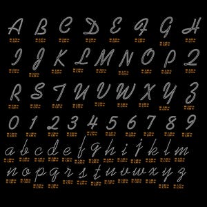Rhinestone Alphabet SVG, Cursive Script Letters Font Numbers Apparel Downloadable Template