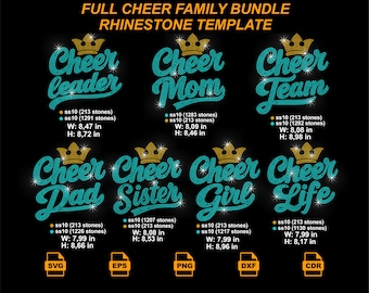 Cheer Rhinestone Bundle SVG, Cheer Mom Dad Sister Girl Team Leader Bling Templates