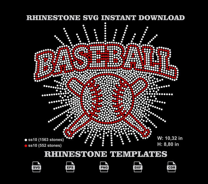 Baseball Rhinestone Template SVG, Ss10 Bling Design for Cricut, Sports ...