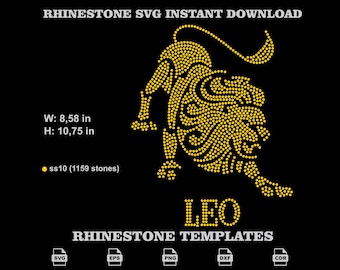 Leo Rhinestone SVG, Zodiac Lion SS10 Template, Astrology Bling Design for Cricut
