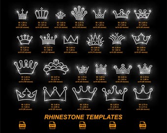 Crown Rhinestone Templates Bundle, 24 Tiara Princess Multi Design Element SVG Pack
