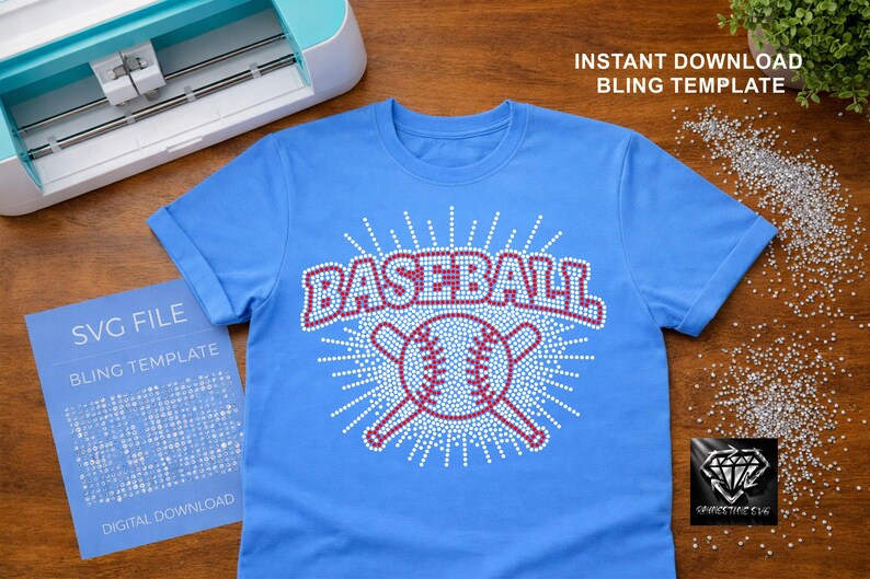 Baseball Rhinestone Template SVG, Ss10 Bling Design for Cricut, Sports ...