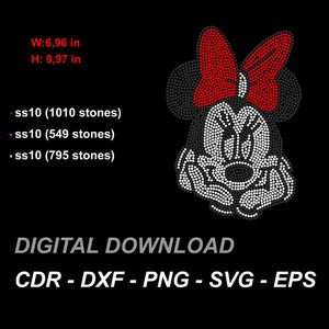 Minnie mouse rhinestone template. ss10 minnie mouse. SVG - CDR - DXF digital download. Iron on transfer