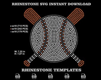 Baseball Bats Rhinestone Template, Crossed Softball SVG Digital Download for Shirts