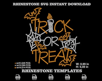 Trick or Treat Rhinestone SVG, Halloween Bat Spiderweb Mixed Size File