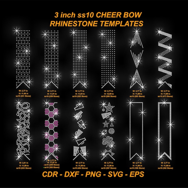 Cheer Bow Strasssteinschablone Ss10 Designs: V-Schwanz 7,5 cm (Digital Download)