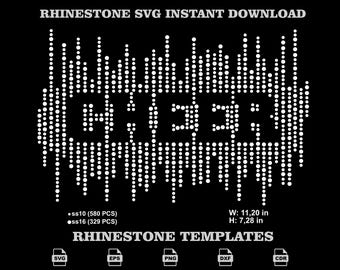 Rhinestone Cheer SVG, Digital LED Clock Soundwave Hotfix Template For Apparel Design
