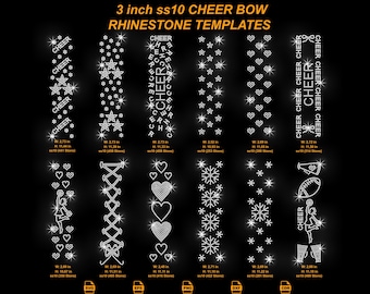 Cheer Bow Rhinestone Template Bundle SVG, 3 Inch Bow Strip Designs SS10 (Digital Download)
