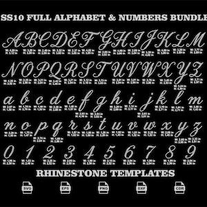 Sjabloon voor een alfabet in cursief schrift met strasssteentjes (SVG), letterbundel