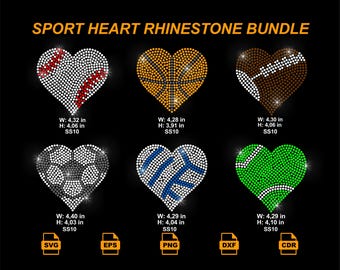 Sports Heart Rhinestone Template Bundle SVG, Game Day Bling Design Pack