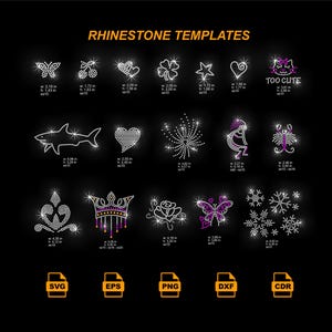 Rhinestone Iron On Transfer: Flower, Star, Heart, Butterfly, Snow (Digital Download)