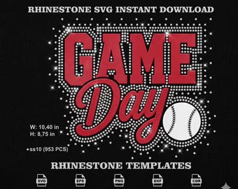 Game Day Baseball Rhinestone SVG Design - Varsity Lettering Bling Template for Cricut & HTV