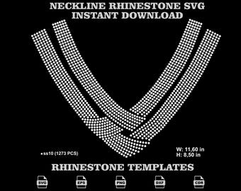 Rhinestone V Neck Collar SVG, Neckline Hotfix Template For Shirts Apparel Design