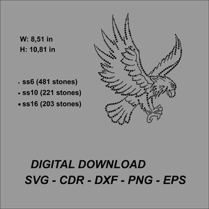 Eagle rhinestone template. Winged eagle design. SVG - PNG - DXF digital download