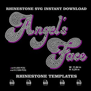Rhinestone Angel Face SVG, Y2K Typography Heavenly Graphic Apparel Downloadable Template