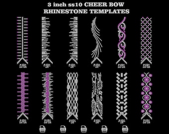 3 Inch V Tail Cheer Bow Rhinestone Bundle SVG, 12 Strip Hair Ribbon Vector