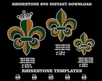 Fleur De Lis Rhinestone SVG Template Pack with Crown Bling Design