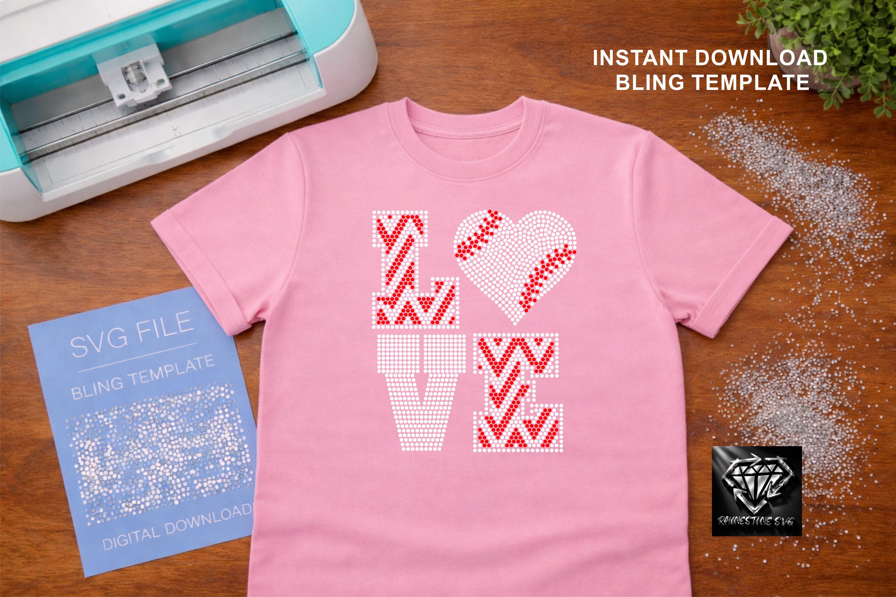 Baseball Love Rhinestone Template, Game Day Heart Design, Sports Bling ...
