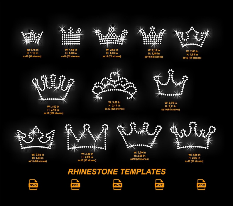 Crown Rhinestone Templates Bundle, 24 Tiara Princess Multi Design ...