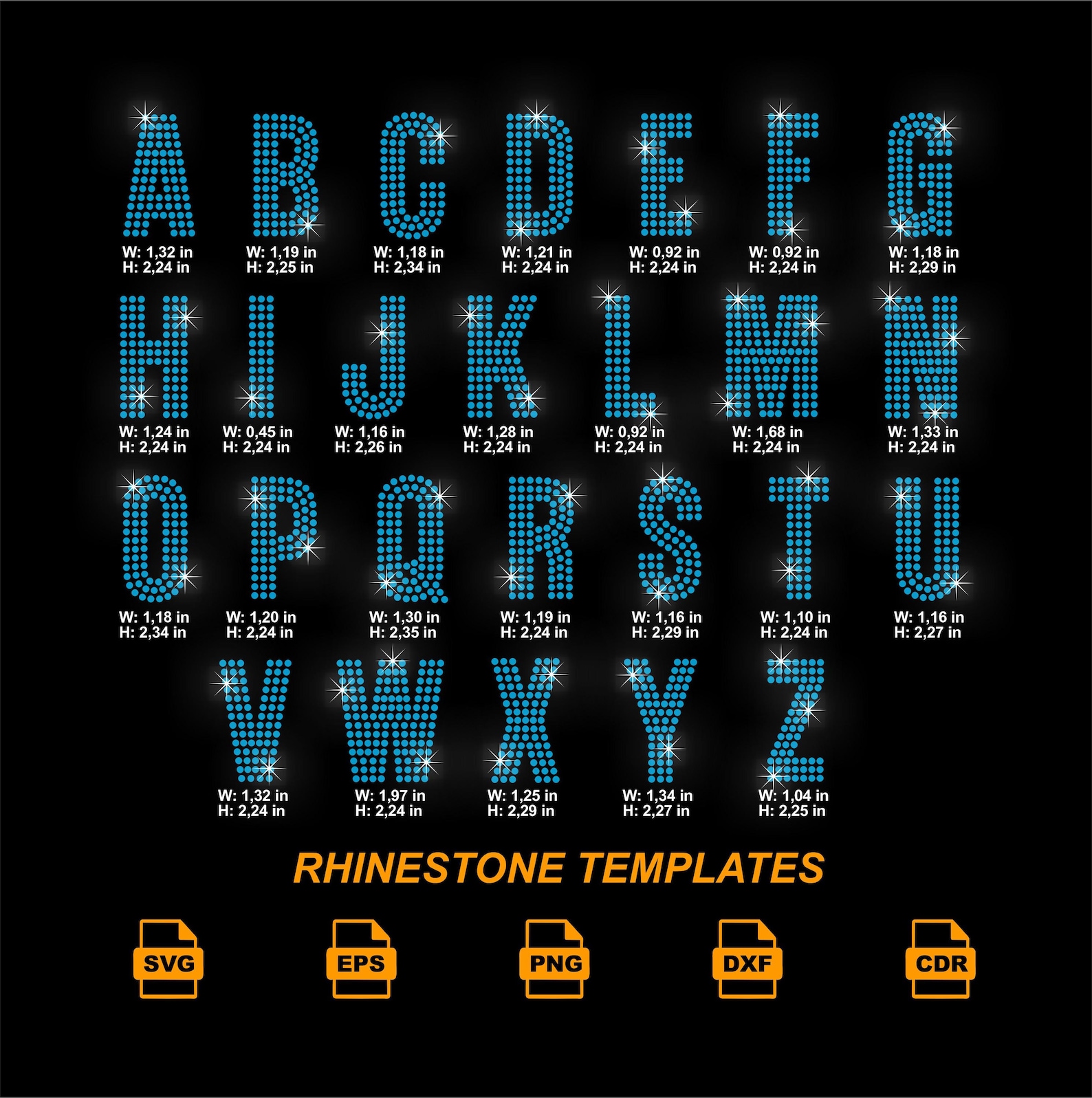 Giant Rhinestone Letters Rhinestone Alphabet SVG | Bling Letters Template | A-Z Rhinestone Font ...